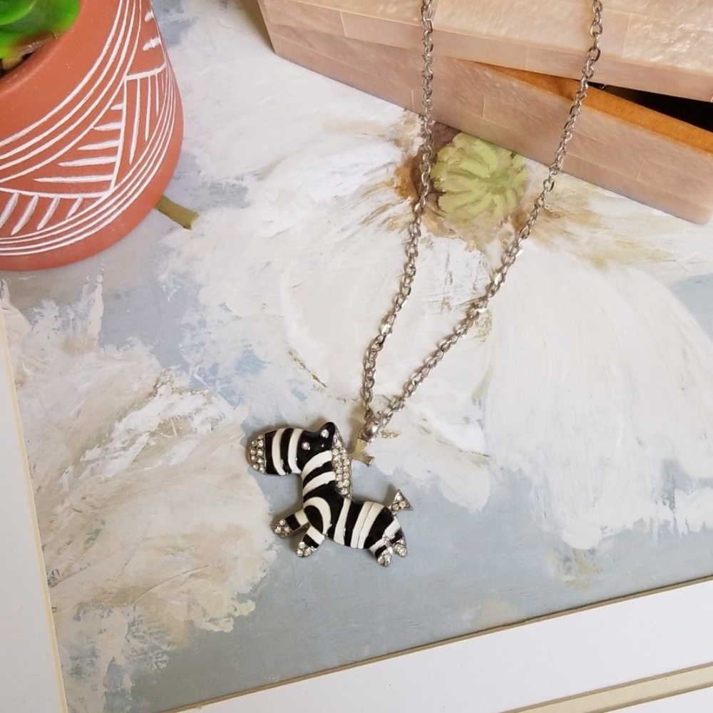 Last Chance! Cute Sparkly Zebra Pendant Necklace Long Chain